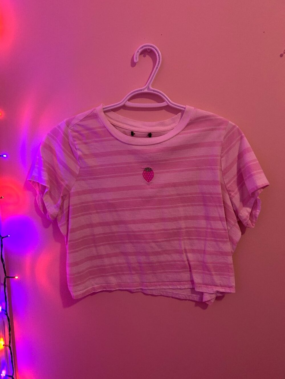 Pink & White Striped Strawberry Crop Top (Hot Topic)
